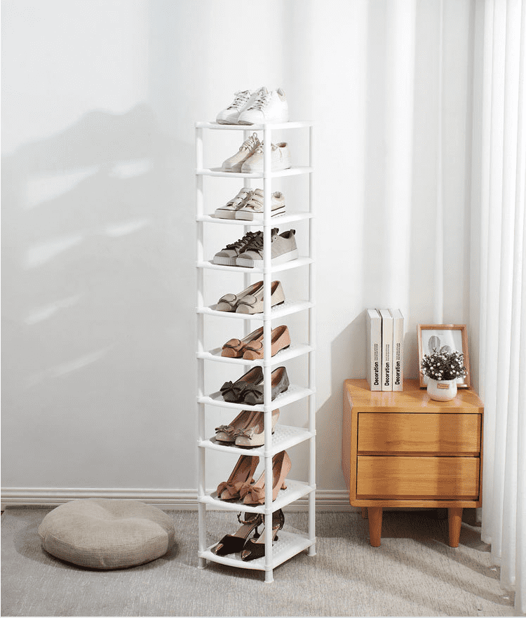 White Plastic 10 Tier Slim Portable Detachable Shoe Rack Storage Organizer.